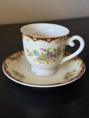 Vintage Noritake Demitasse Cup & Saucer | M Wreath Morimura Mark | Hand Painted
